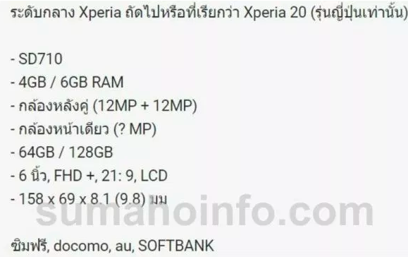 疑似索尼新机Xperia 20曝光：带鱼屏+骁龙710